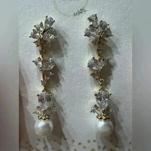 Diamond, pearl, gold plated sterling silver earrings!